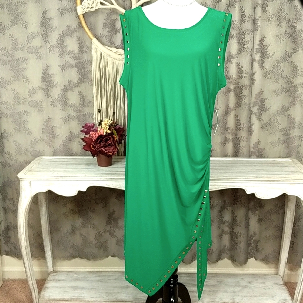 Emma and Michelle green asymmetrical hem dress